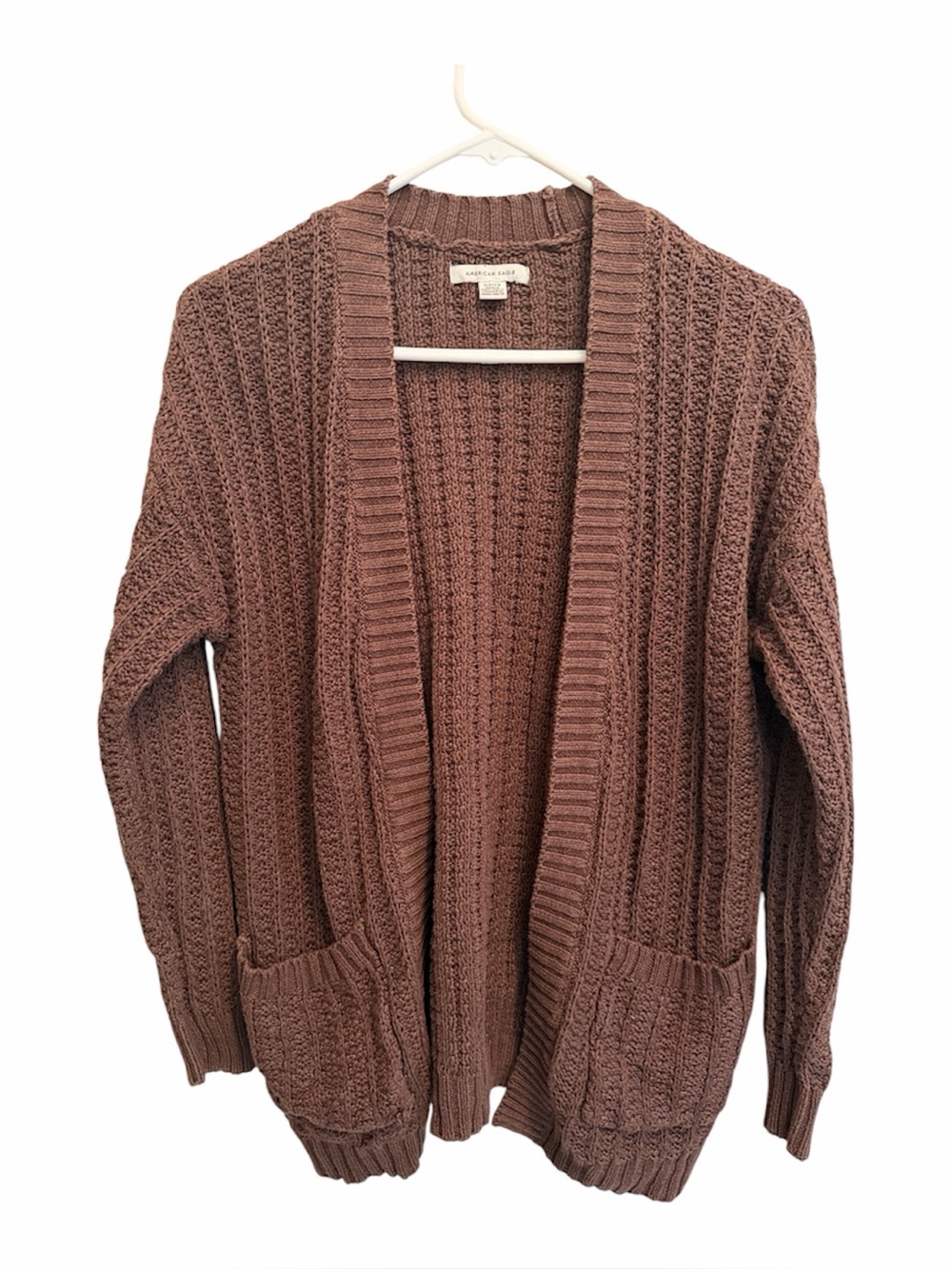American Eagle Outfitters Dark Brown Chunky Open-Front Cardigan. Size Small